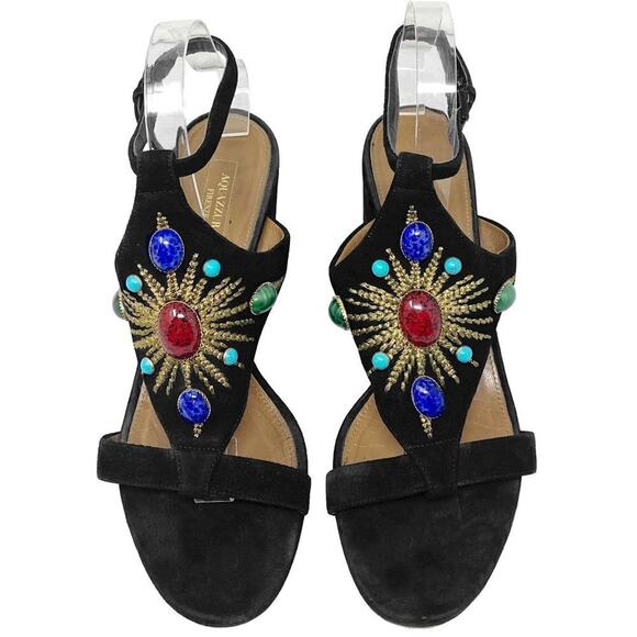 Aquazzura Desert Sun Jewel Embellished Suede Sandals, Size 40